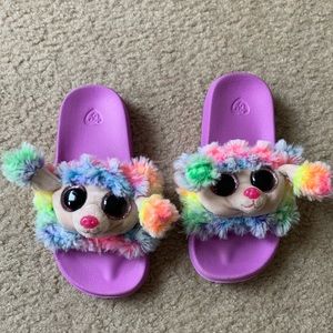 Toddler TY Multicolor Fluffy Dog Slippers Slides
